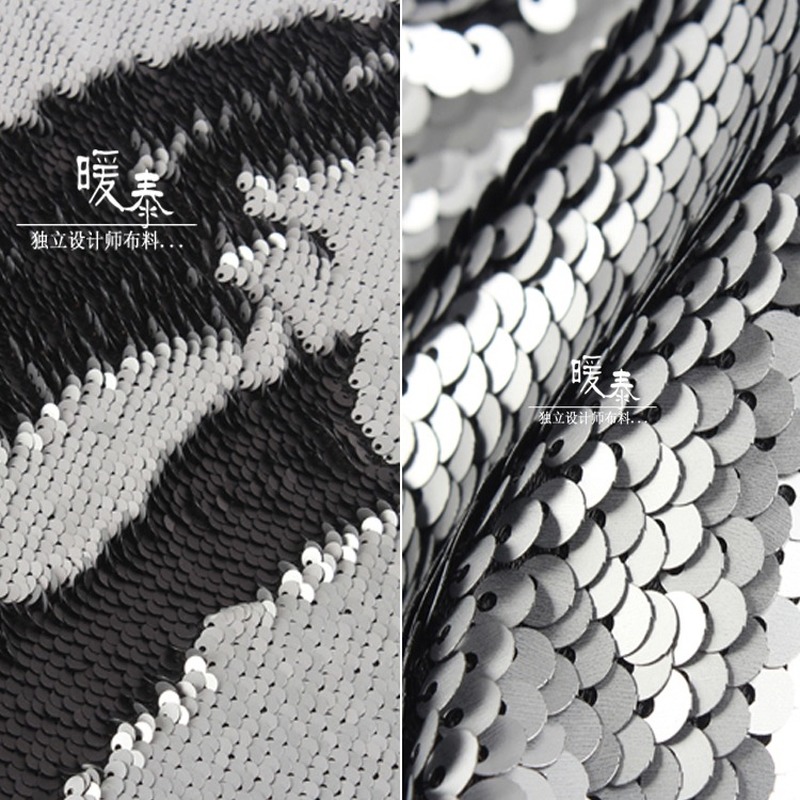 3D Printing On Fabric - Tessuto con paillettes ricamate Argento Nero